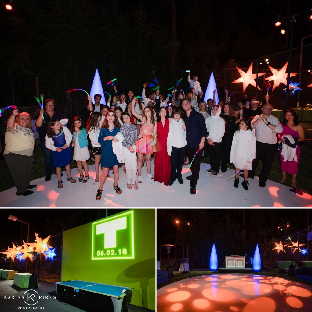 Bright and colorful blue and lime green Bar Mitzvah in Los Angeles