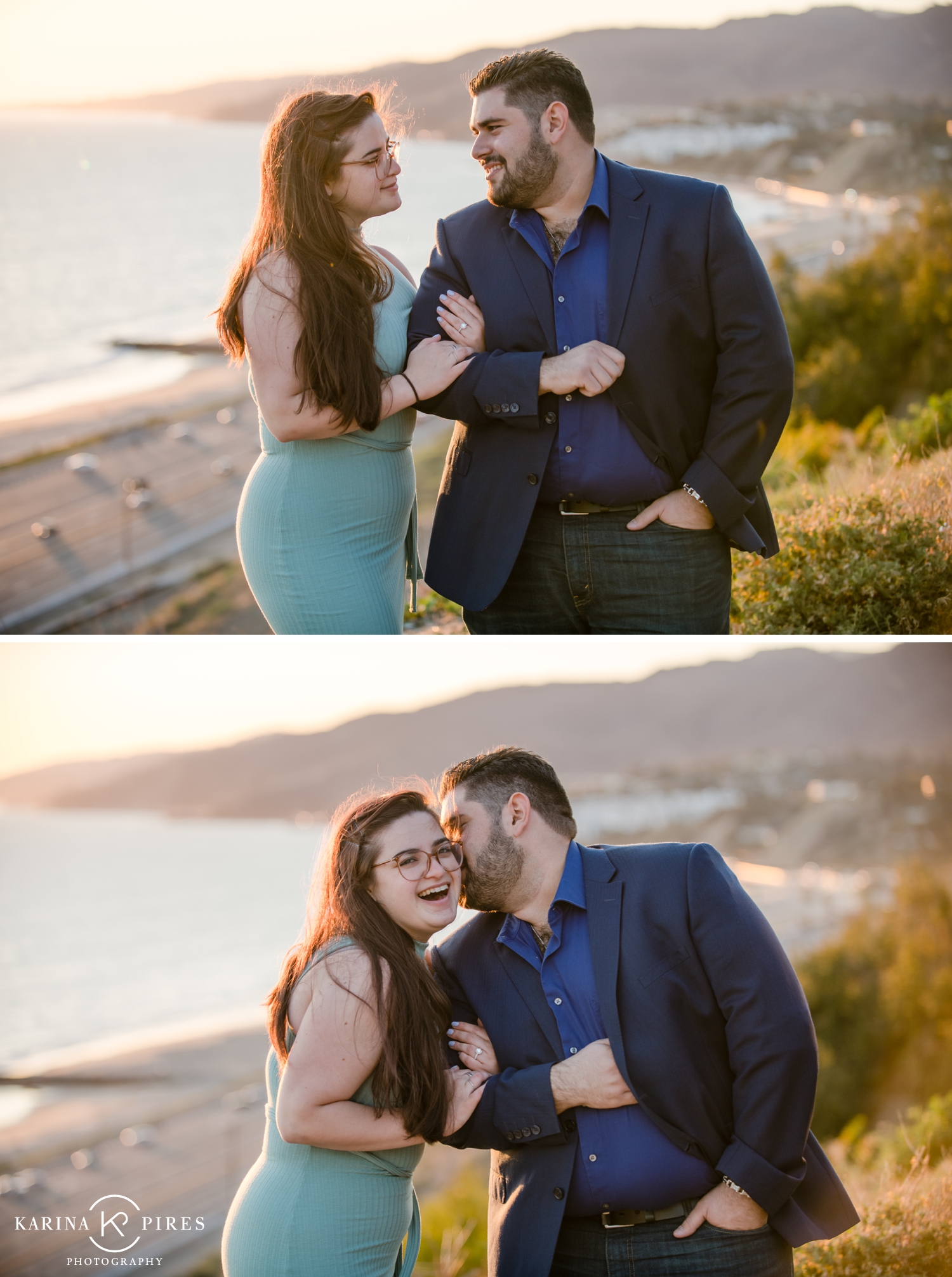 Sunset picnic proposal on the bluffs at Pacific Palisades California