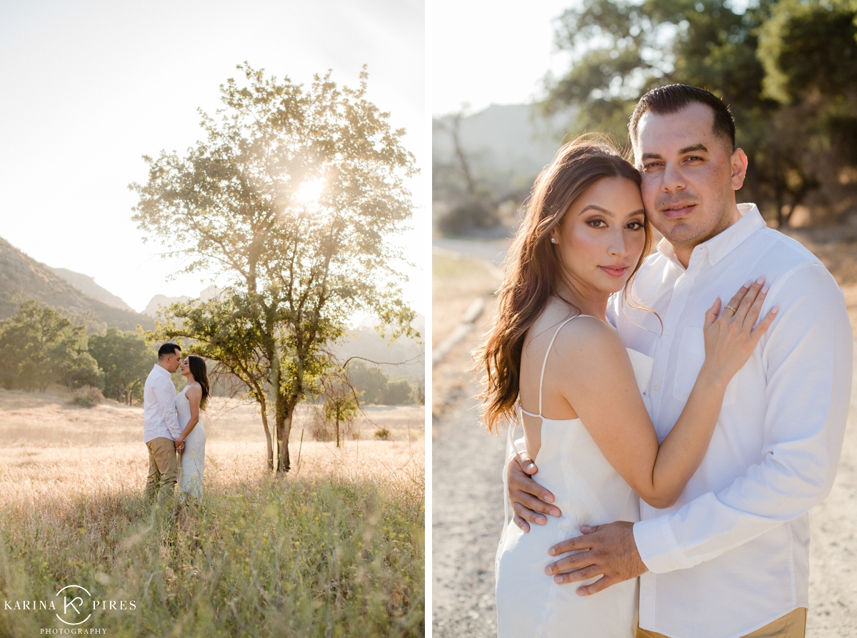 Bride in a white satin dress for her Los Angeles engagement session