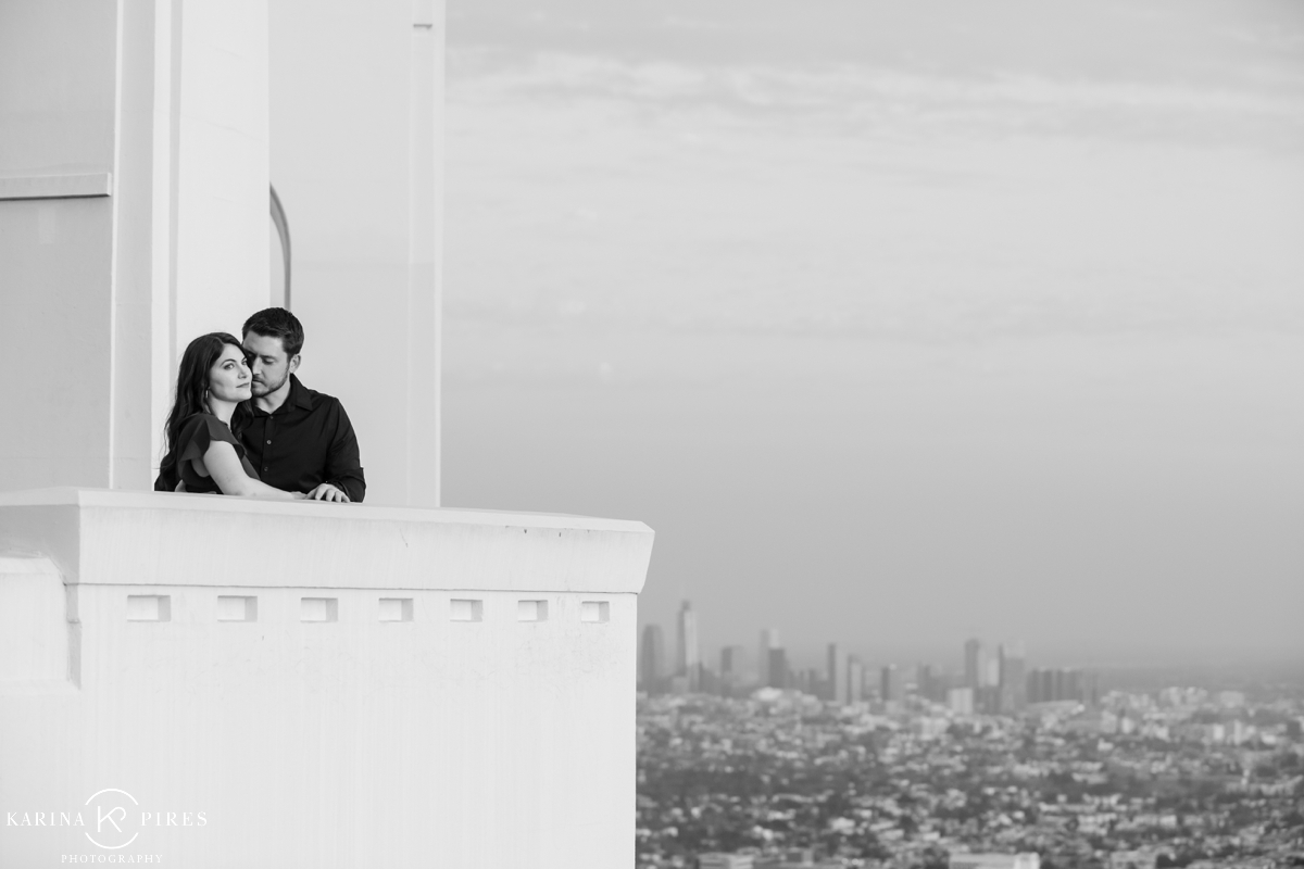 Engagement session overlooking downtown Los Angeles at Griffith Observatory