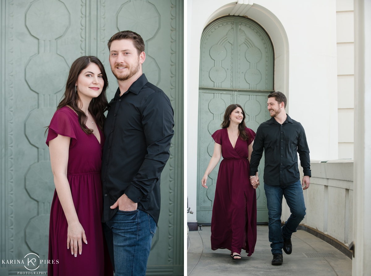 Engagement session overlooking downtown Los Angeles at Griffith Observatory