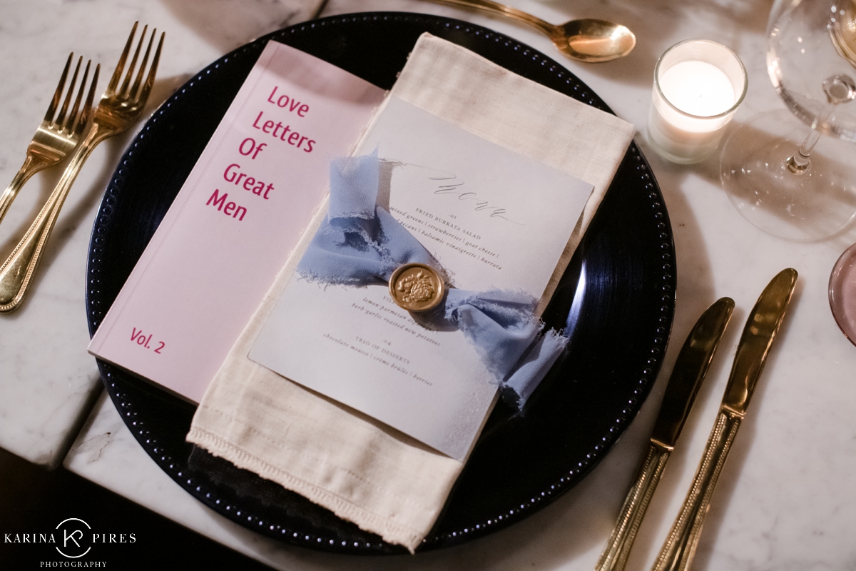 Guest tables with Love Letters of Great Men
