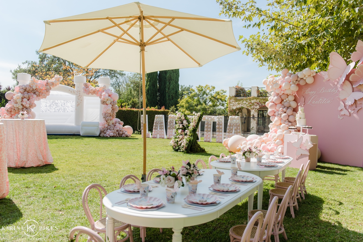 Pastel colored backyard birthday party in Los Angeles