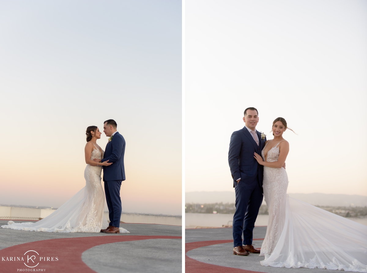 Bride and groom portraits on the Helipad of The Westin Los Angeles