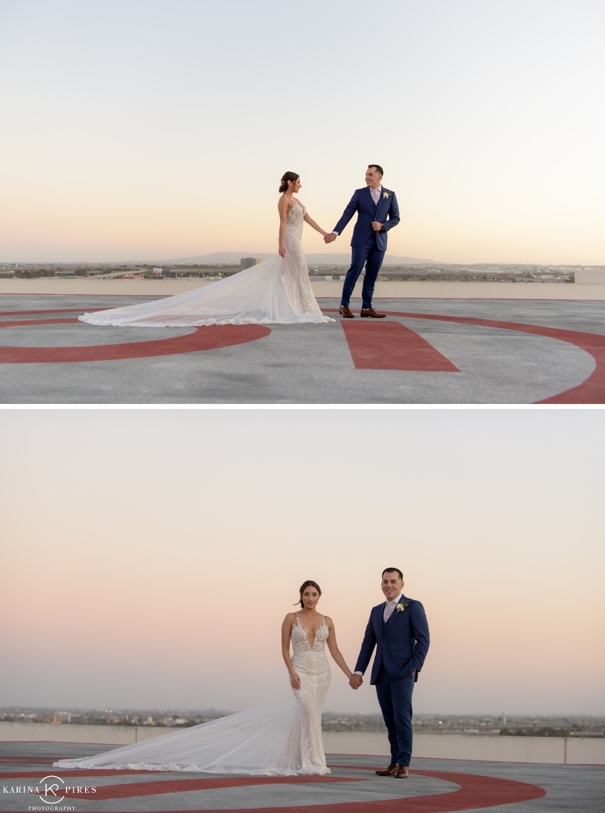 Bride and groom portraits on the Helipad of The Westin Los Angeles
