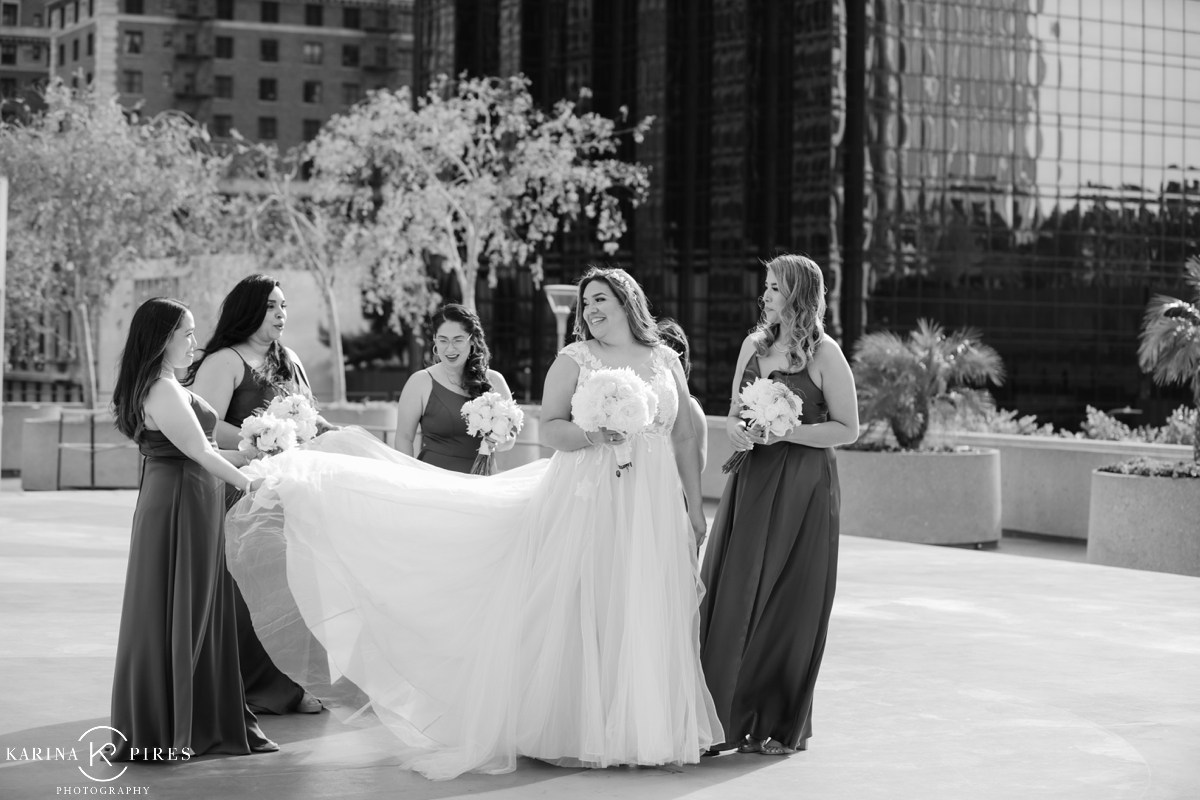 Rooftop bridal party portraits in Downtown LA