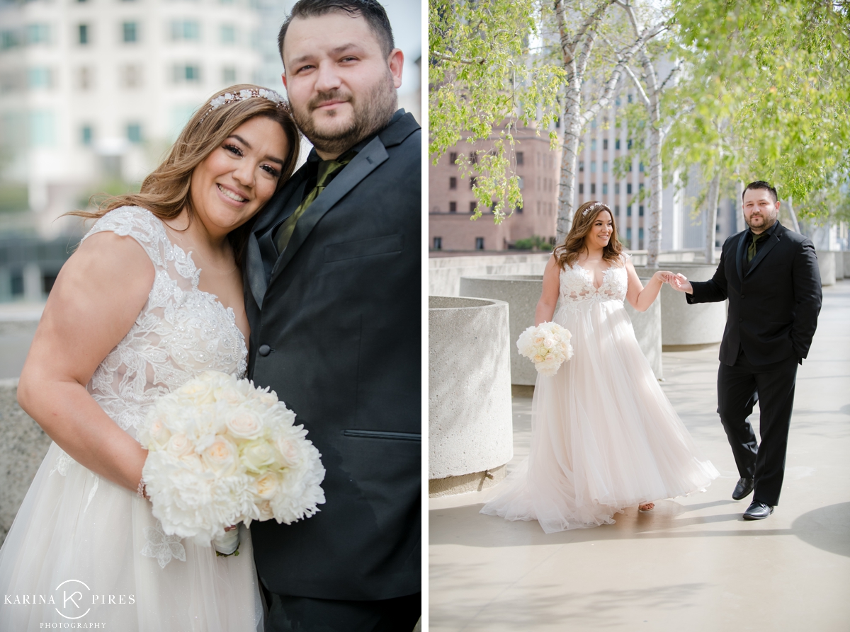 Bride and groom wedding day picture at Bonaventure Hotel