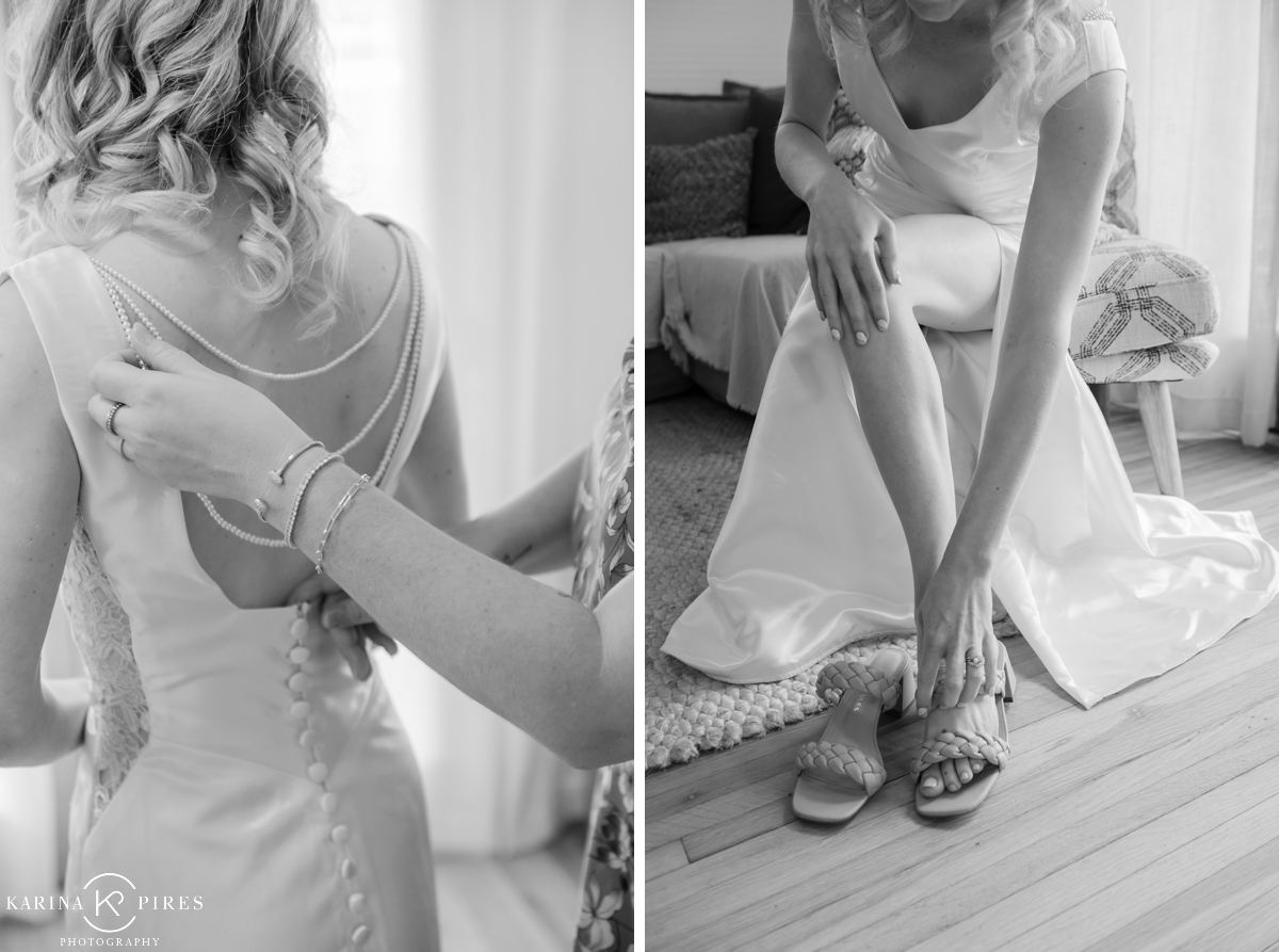 Black and white pictures of a bride getting ready