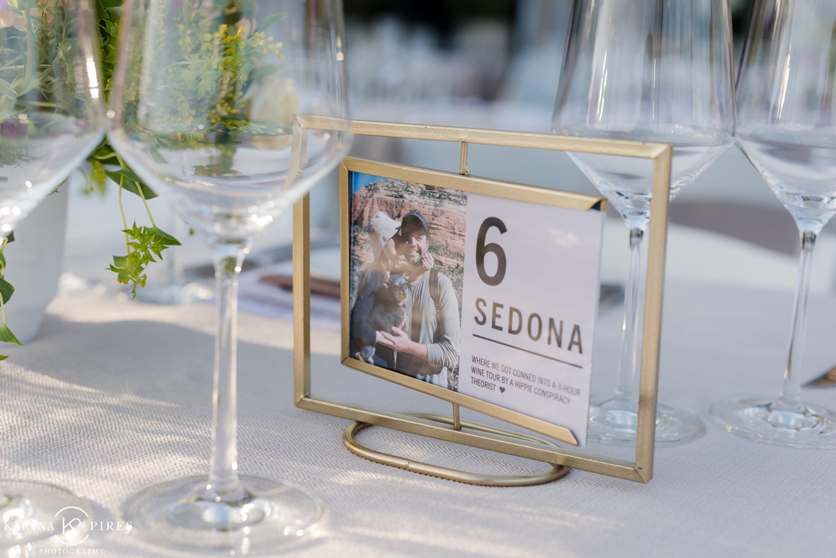 Table numbers with the couples pictures on them