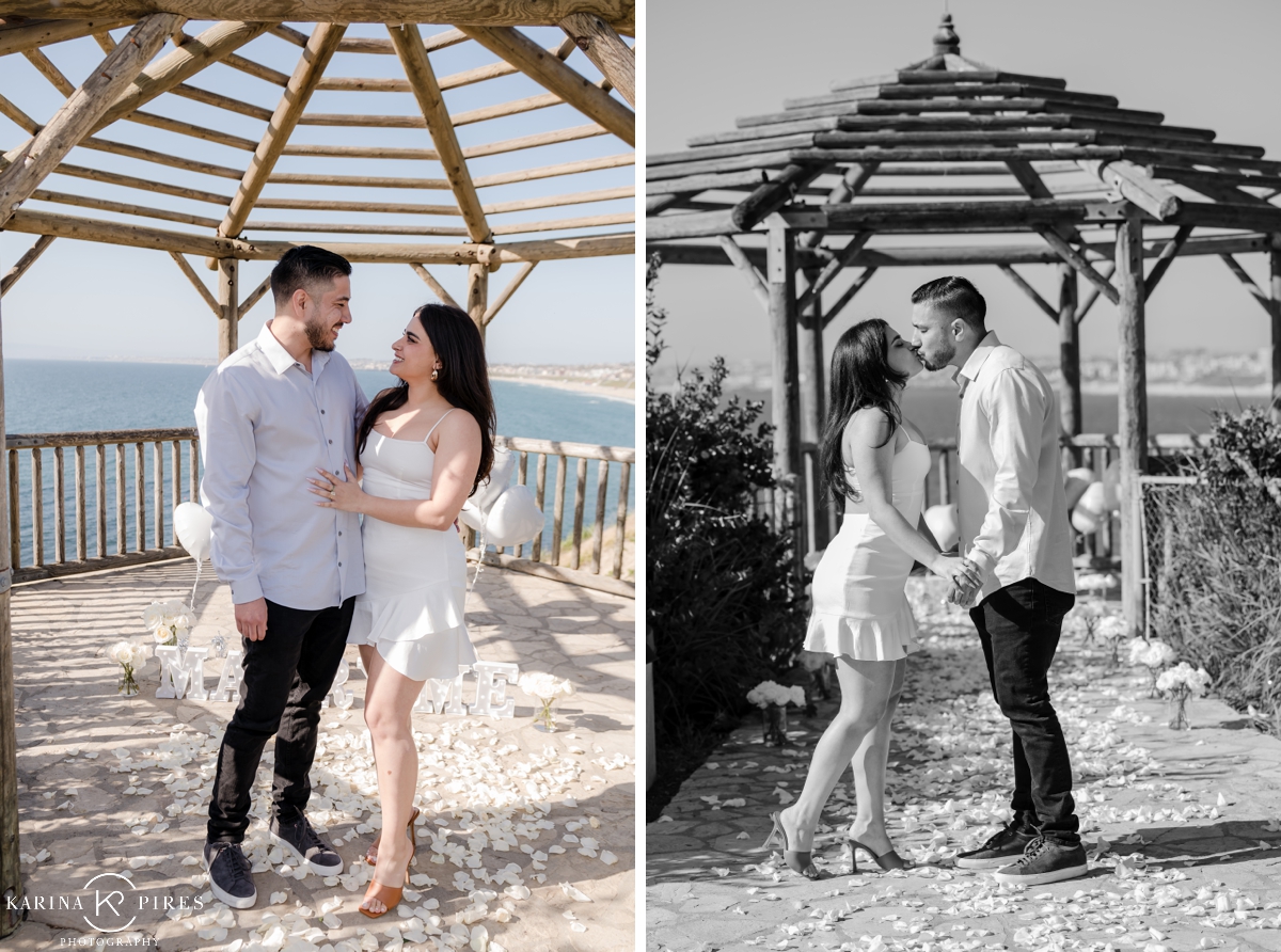 Newly engaged couple pictures at Roessler Point Gazebo