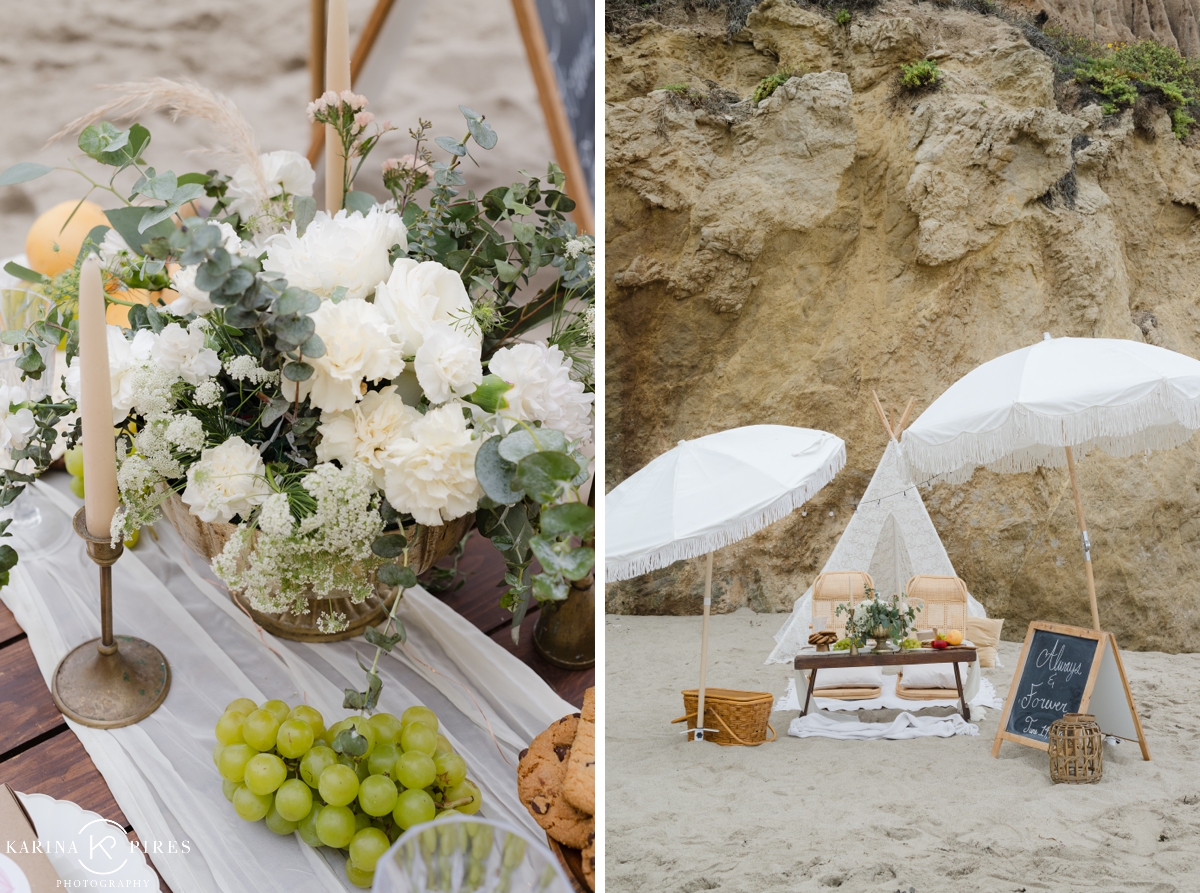 Surprise proposal setup on the beach by The Picnic Collective