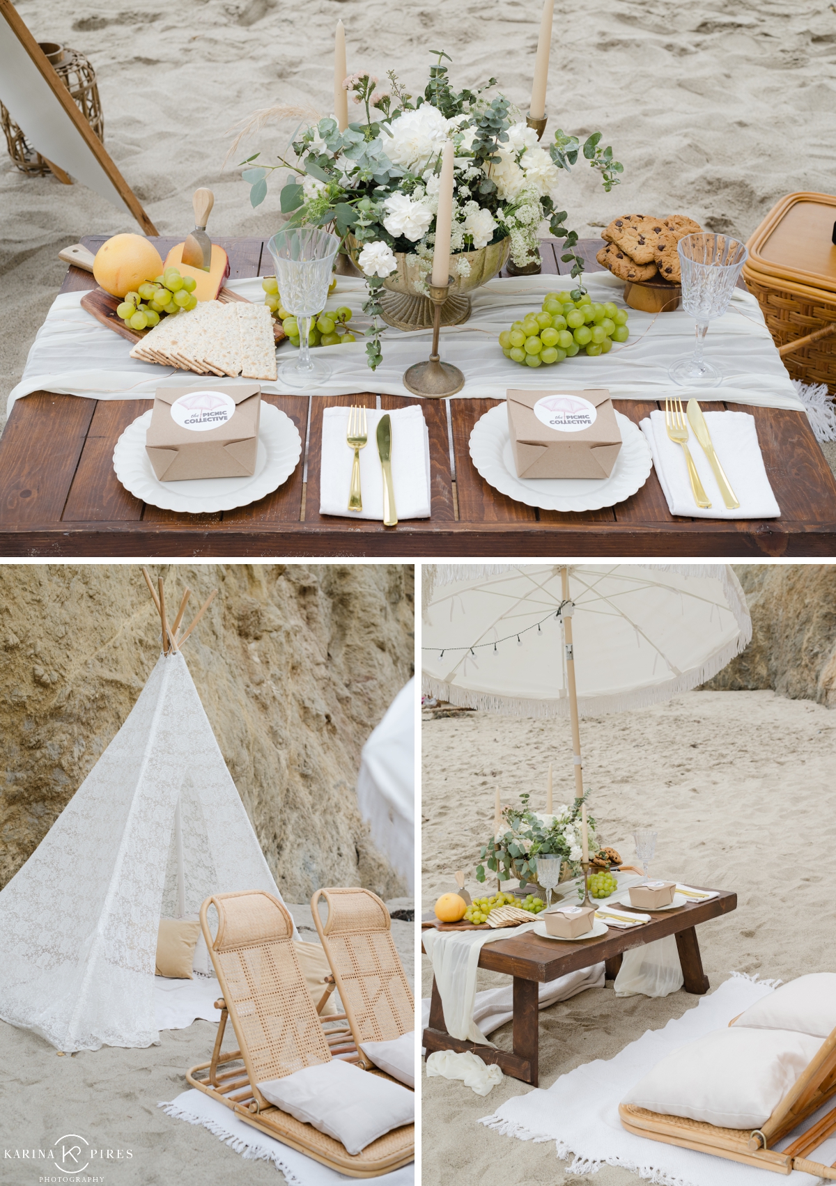 Surprise proposal setup on the beach by The Picnic Collective