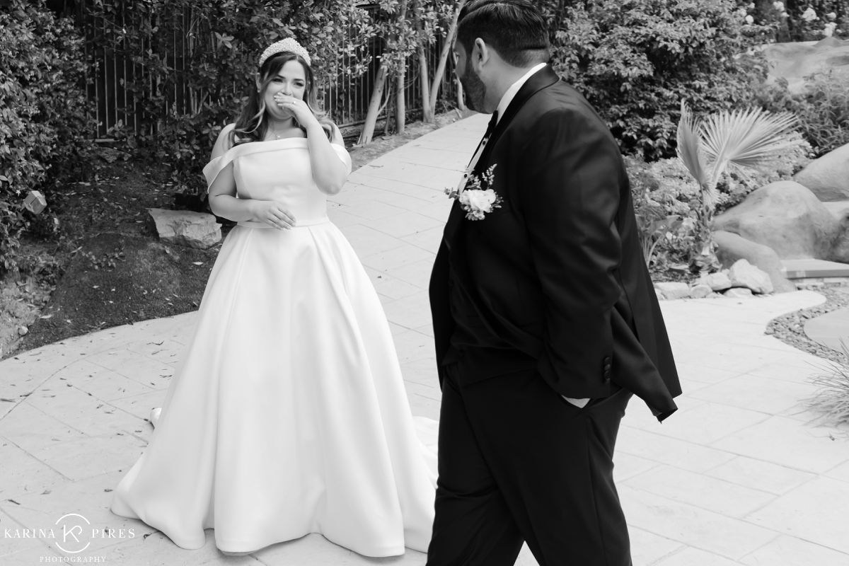 Bride and groom first look at a home in Van Nuys