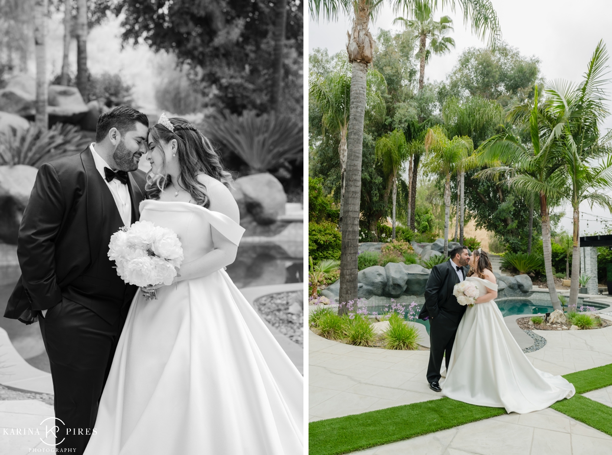 Bride and groom portraits at a family home in Van Nuys 