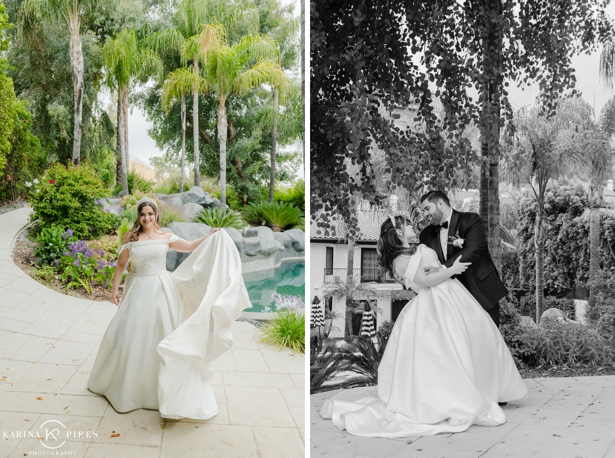 Bride and groom portraits at a family home in Van Nuys 