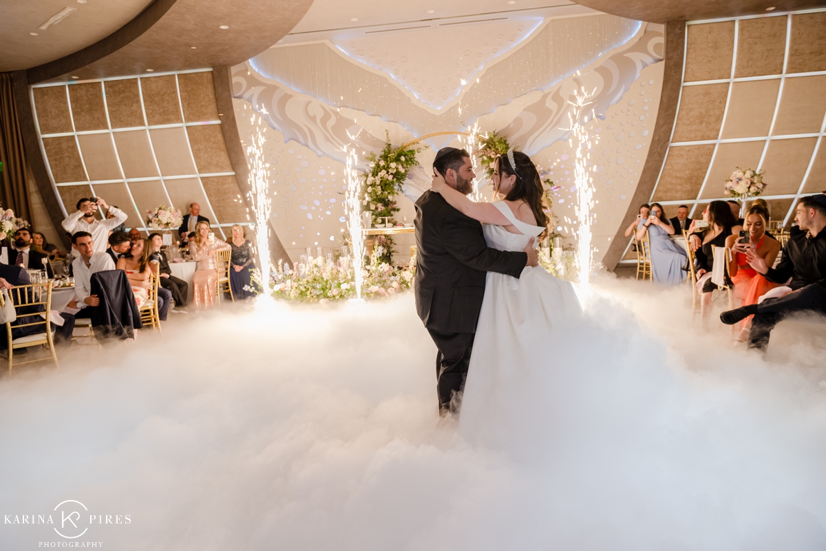 Sparklers and fog machine for a couples first dance