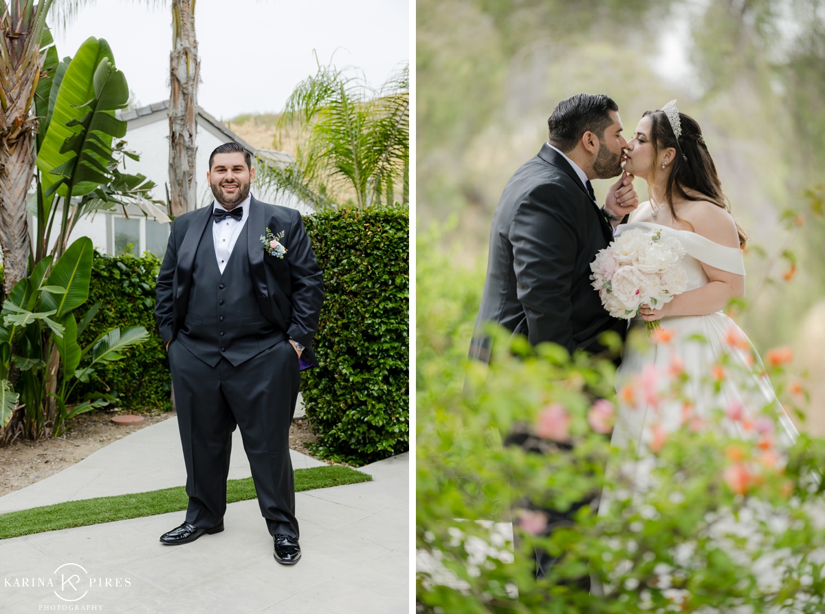 Bride and groom portraits at a family home in Van Nuys