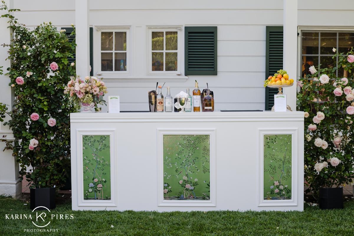 Statement bar with a green flower pattern at a California wedding