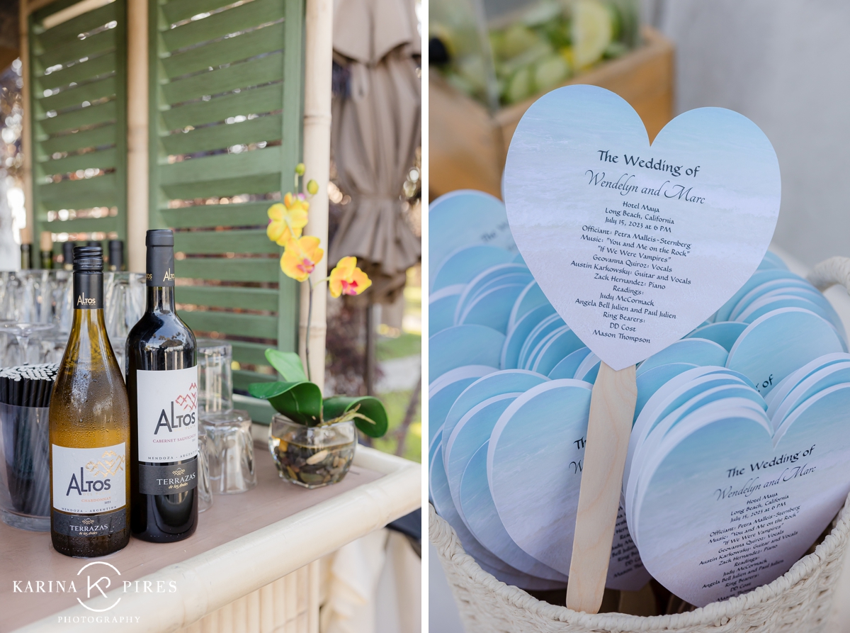 Heart shaped fan programs for a summer wedding in Long Beach