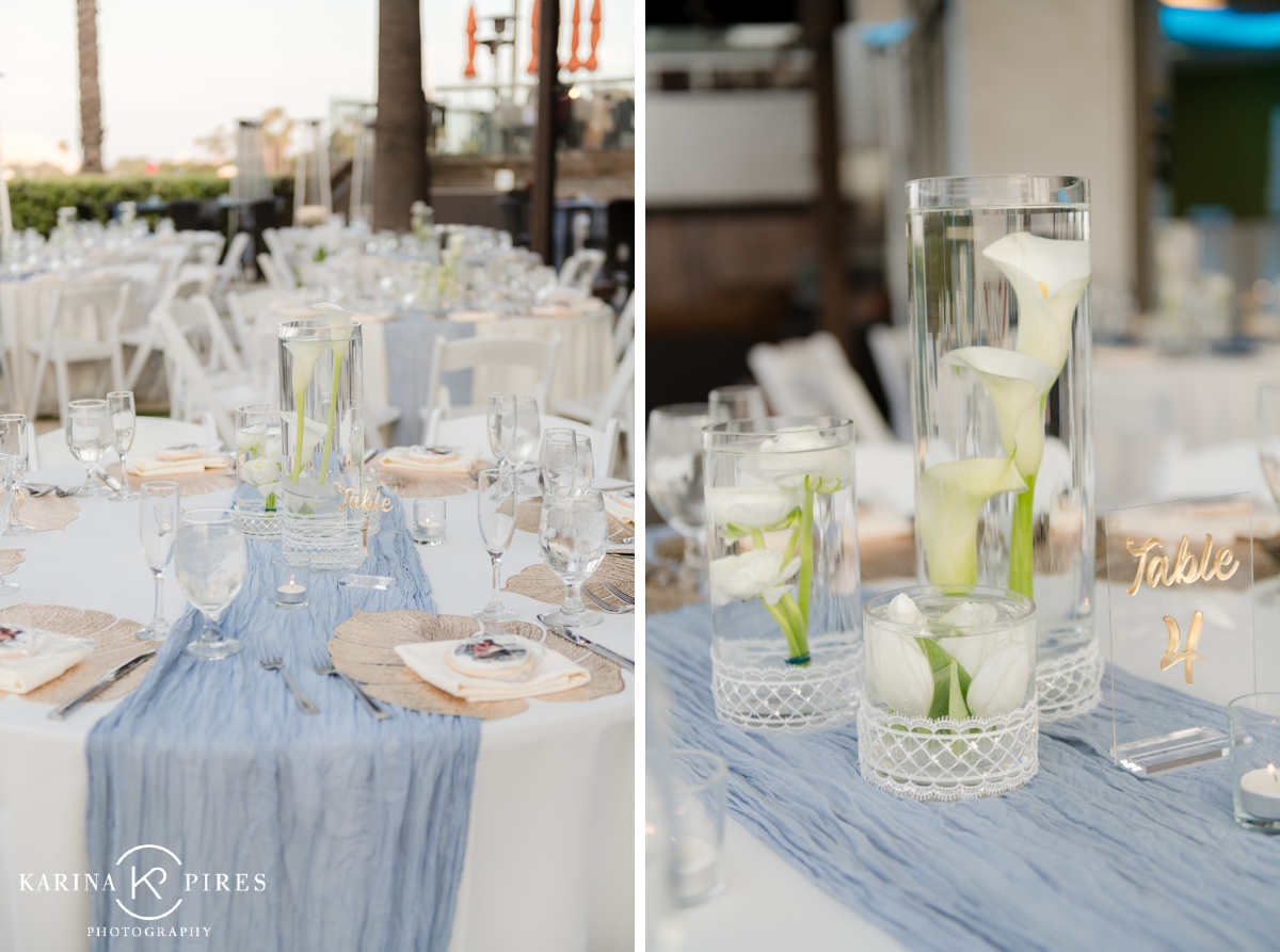 Floating orchid centerpieces for a summer wedding in Long Beach