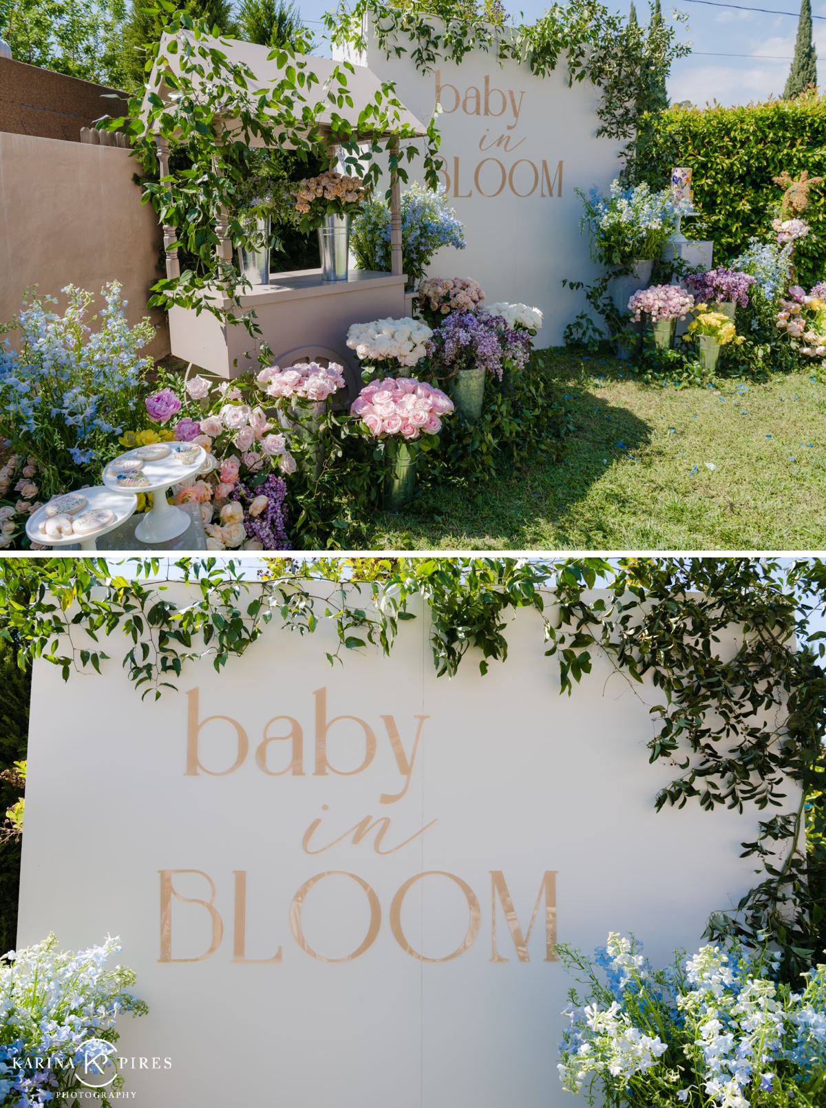 "Baby in bloom" backdrop wall for an LA baby shower