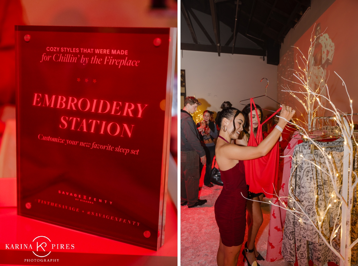 Embroidery station at the Savage x Fenty holiday party in Los Angeles, California