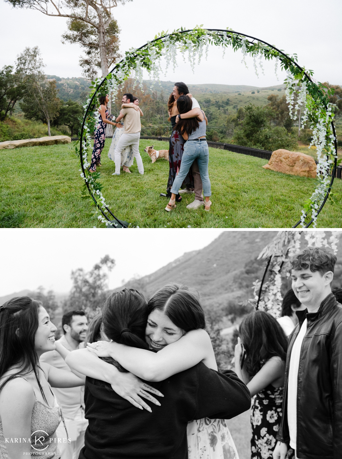 A couple celebrating with their friends after getting engaged