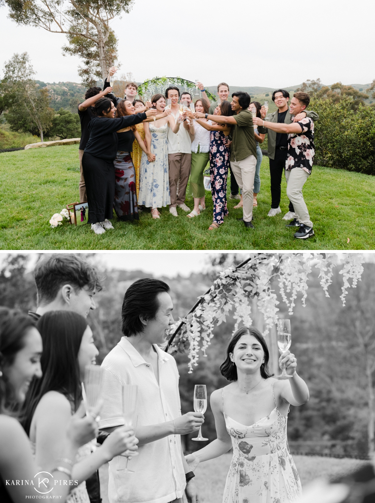 A couple celebrating with their friends after getting engaged