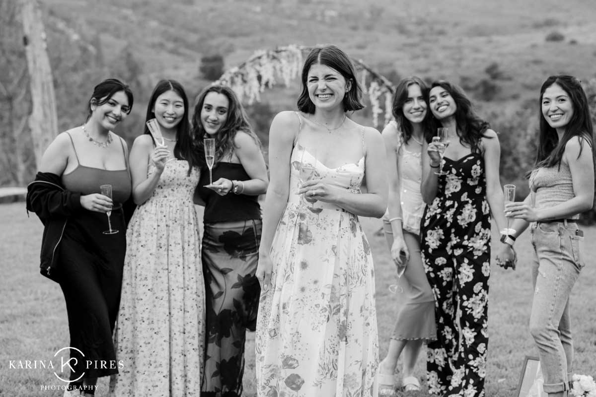 Bride celebrating with her friends after getting engaged