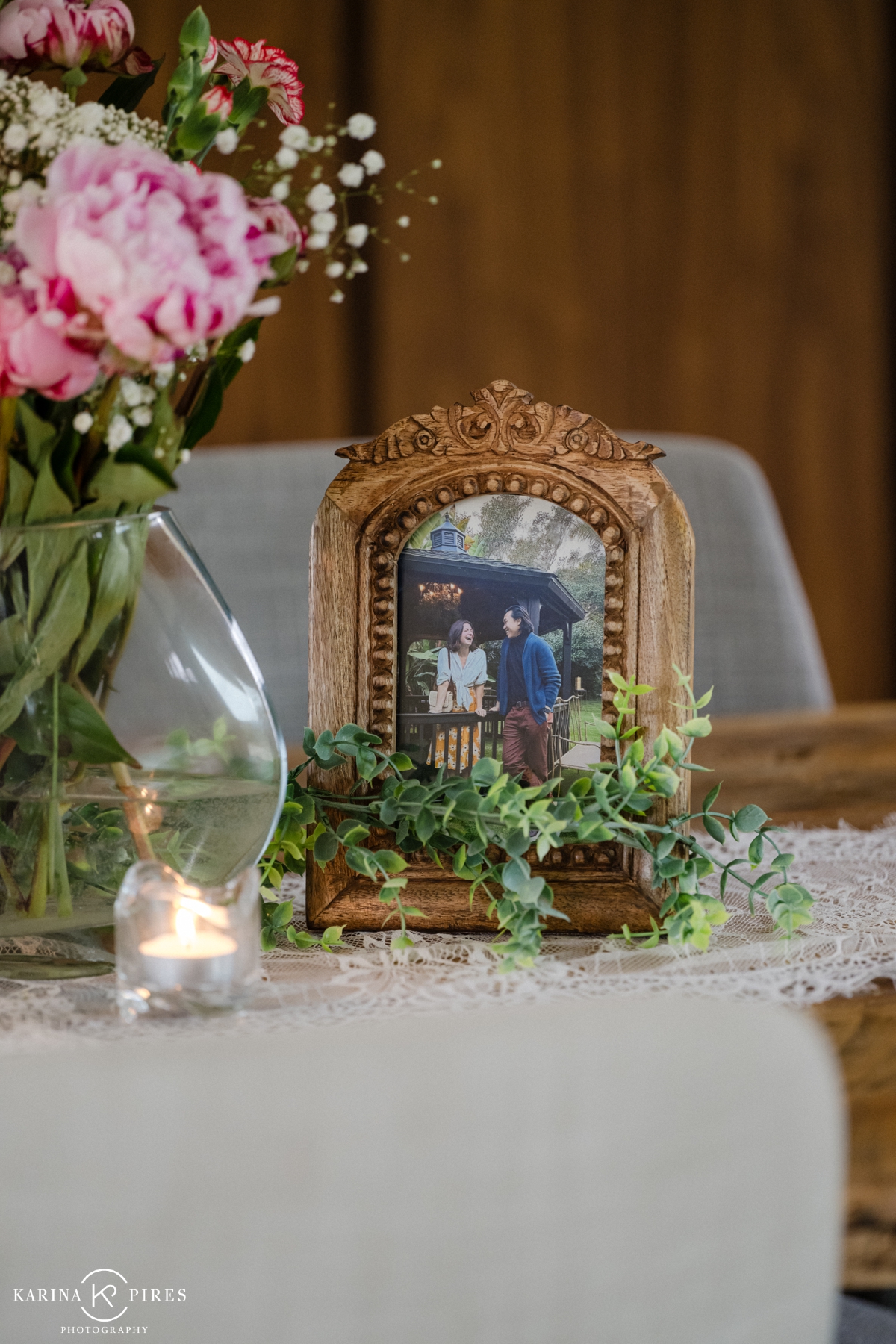 Framed photos of a couple for their Malibu engagement