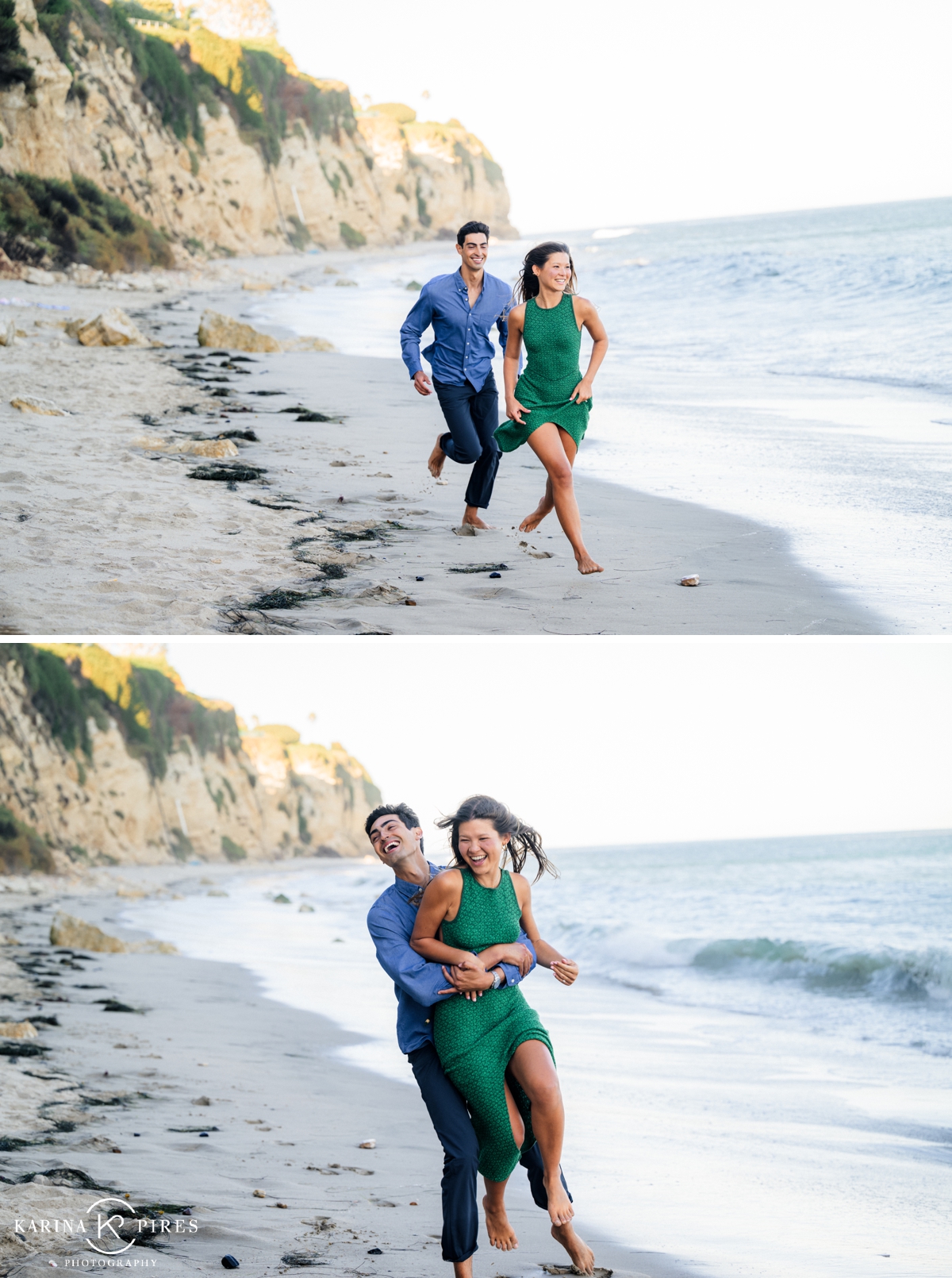 Couple chasing each other on the beach