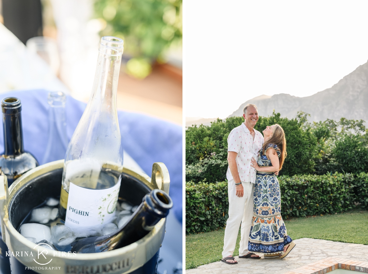 Wedding rehearsal dinner at a private home overlooking the coast in Praiano, Italy