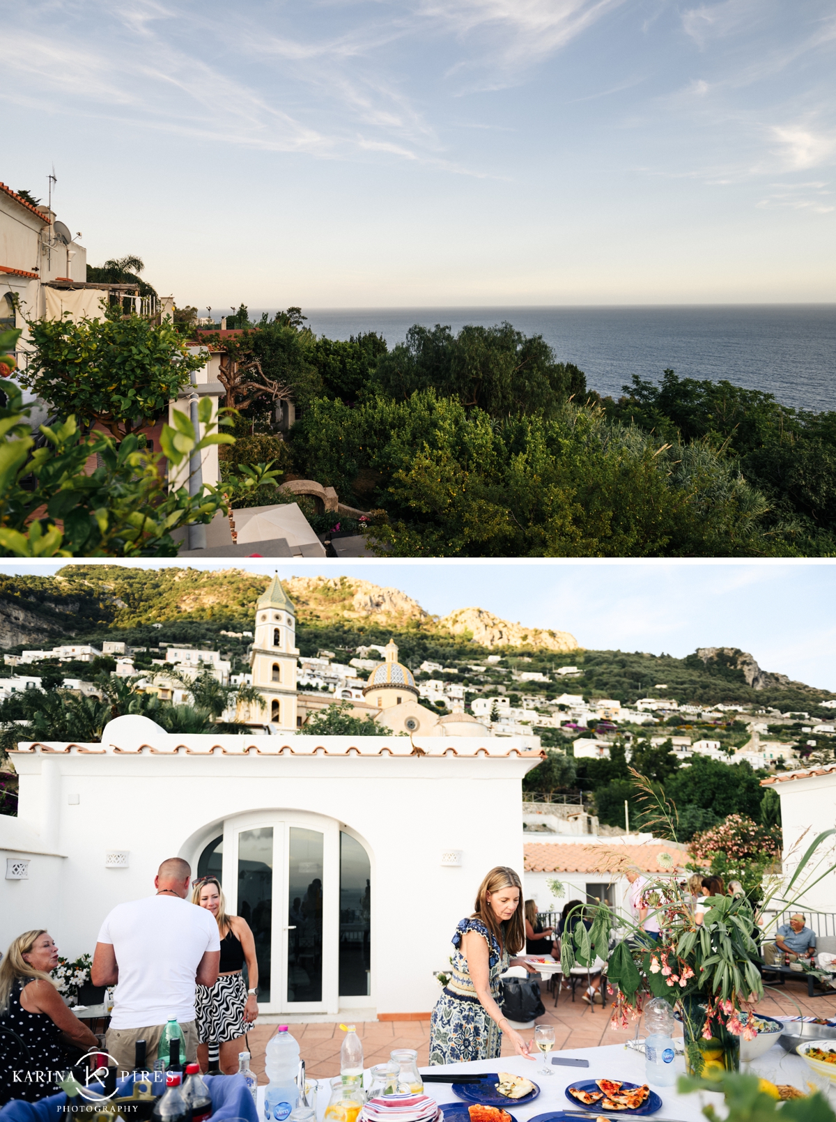 Wedding rehearsal dinner at a private home overlooking the coast in Praiano, Italy