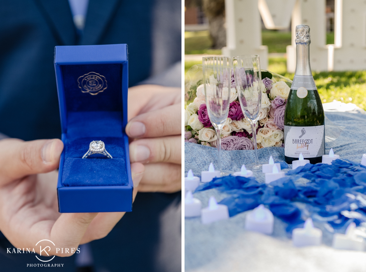 Man holding a ring box before his proposal in Los Angeles