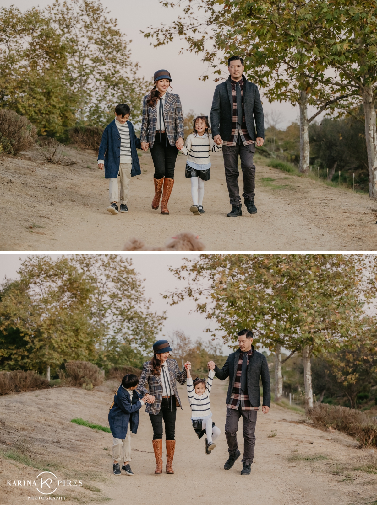 Park family session with the family in coordinating sweaters and boots