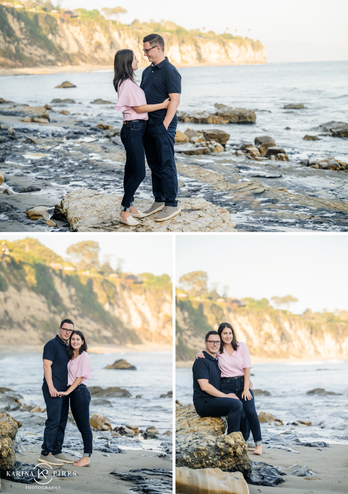 Surprise proposal at Point Dume in Malibu on the beach