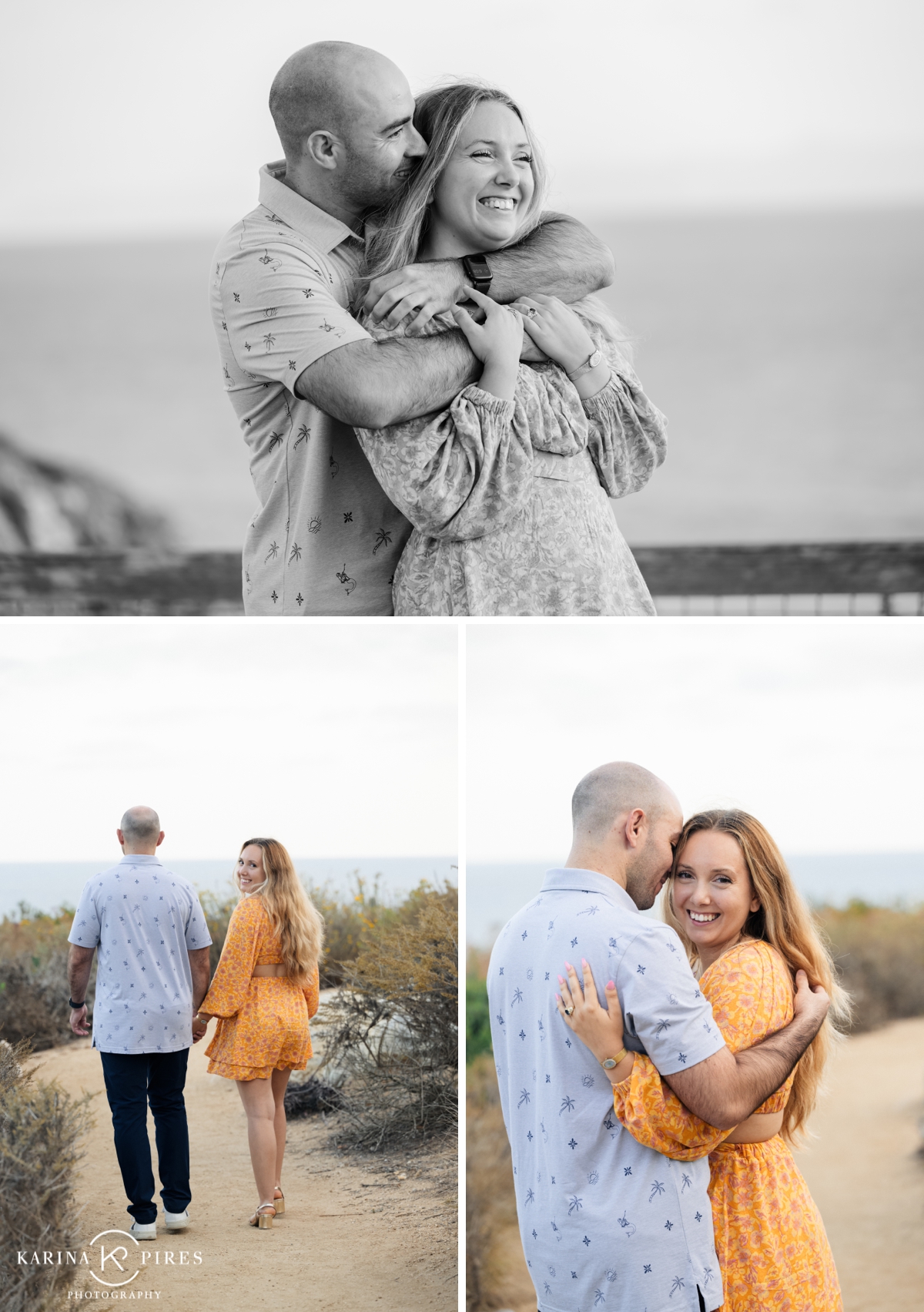 A couple dancing at sunset in Palos Verdes after their proposal