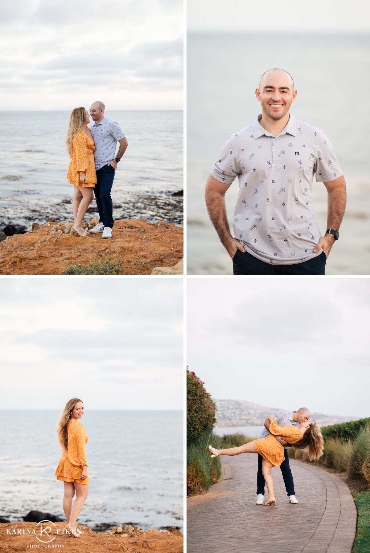 Couples portraits at Terranea Resort in LA, at sunset overlooking the ocean