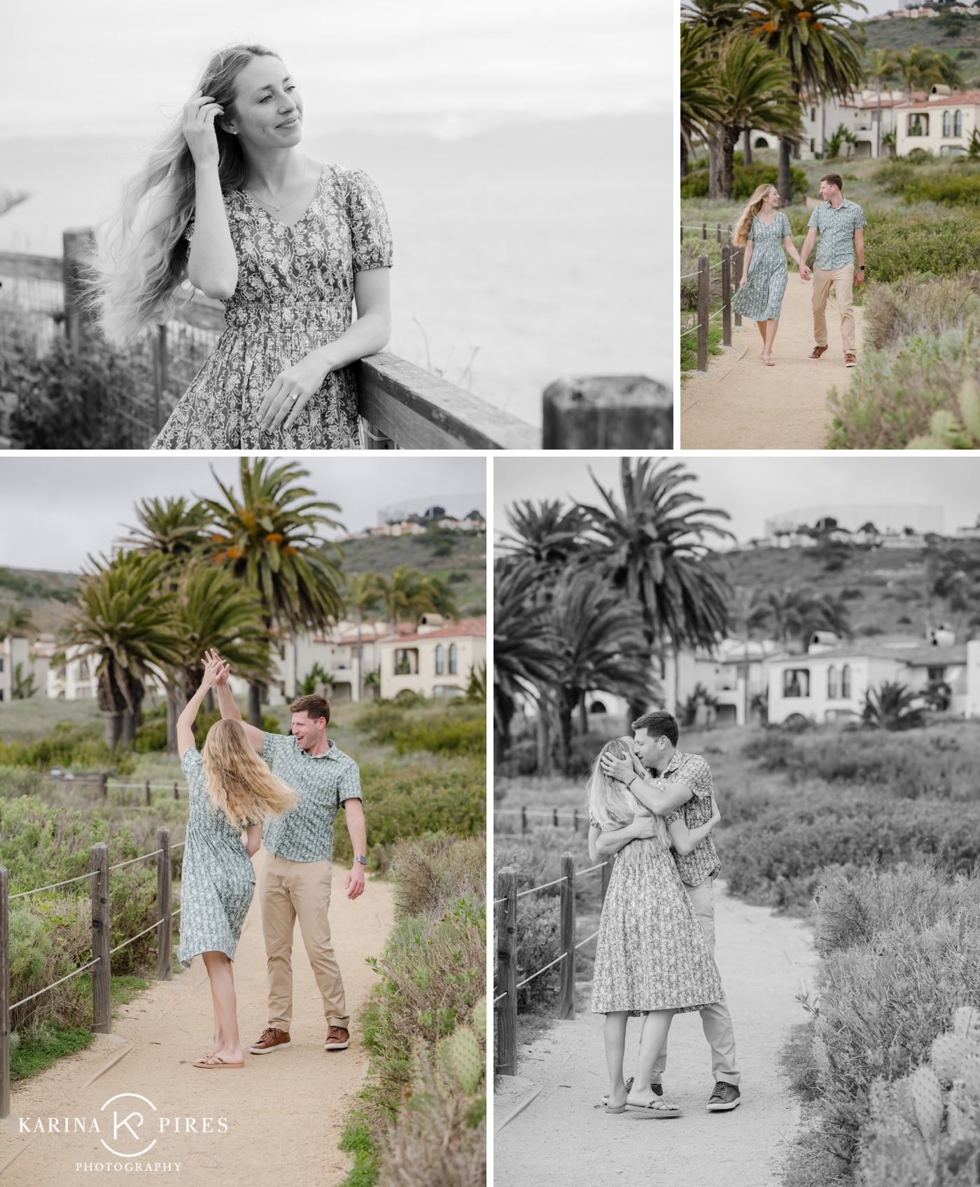 Darla’s dress and Andrew’s button-down shirt in coordinated floral prints.