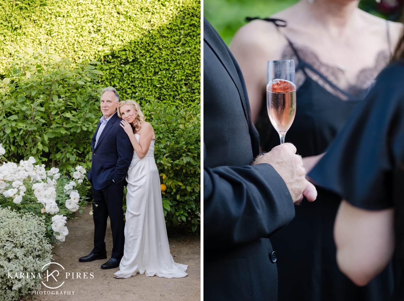 Bride and groom sharing a candid laugh during their Beverly Hills backyard wedding reception