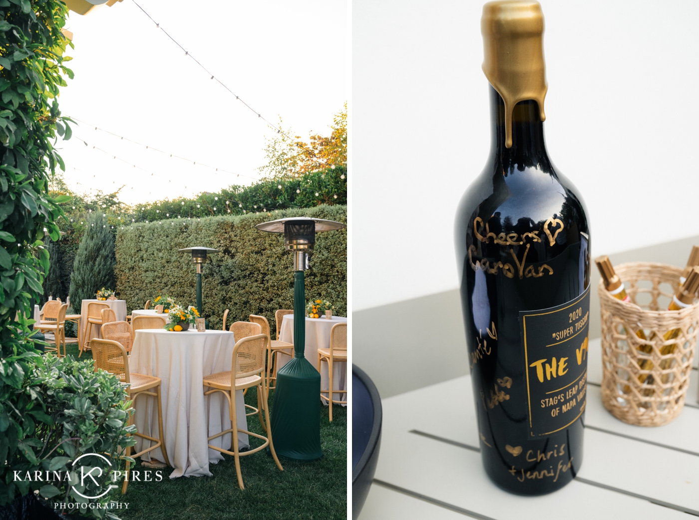Wine bottle guest book for an engagement party in Brentwood, CA