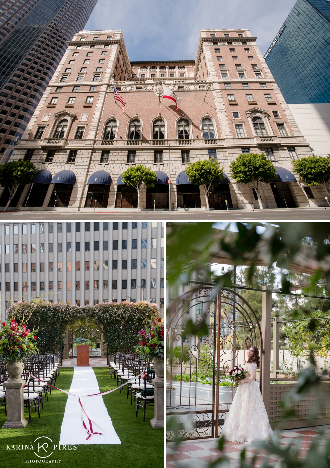Wedding at Jonathan Club, with a ceremony on the terrace overlooking downtown Los Angeles