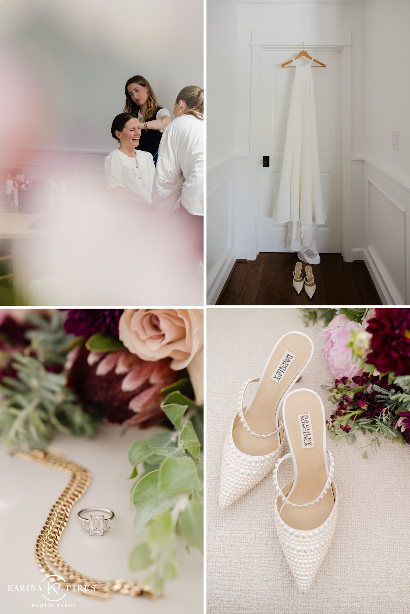Bride getting ready at a families home in Hollywood, California 