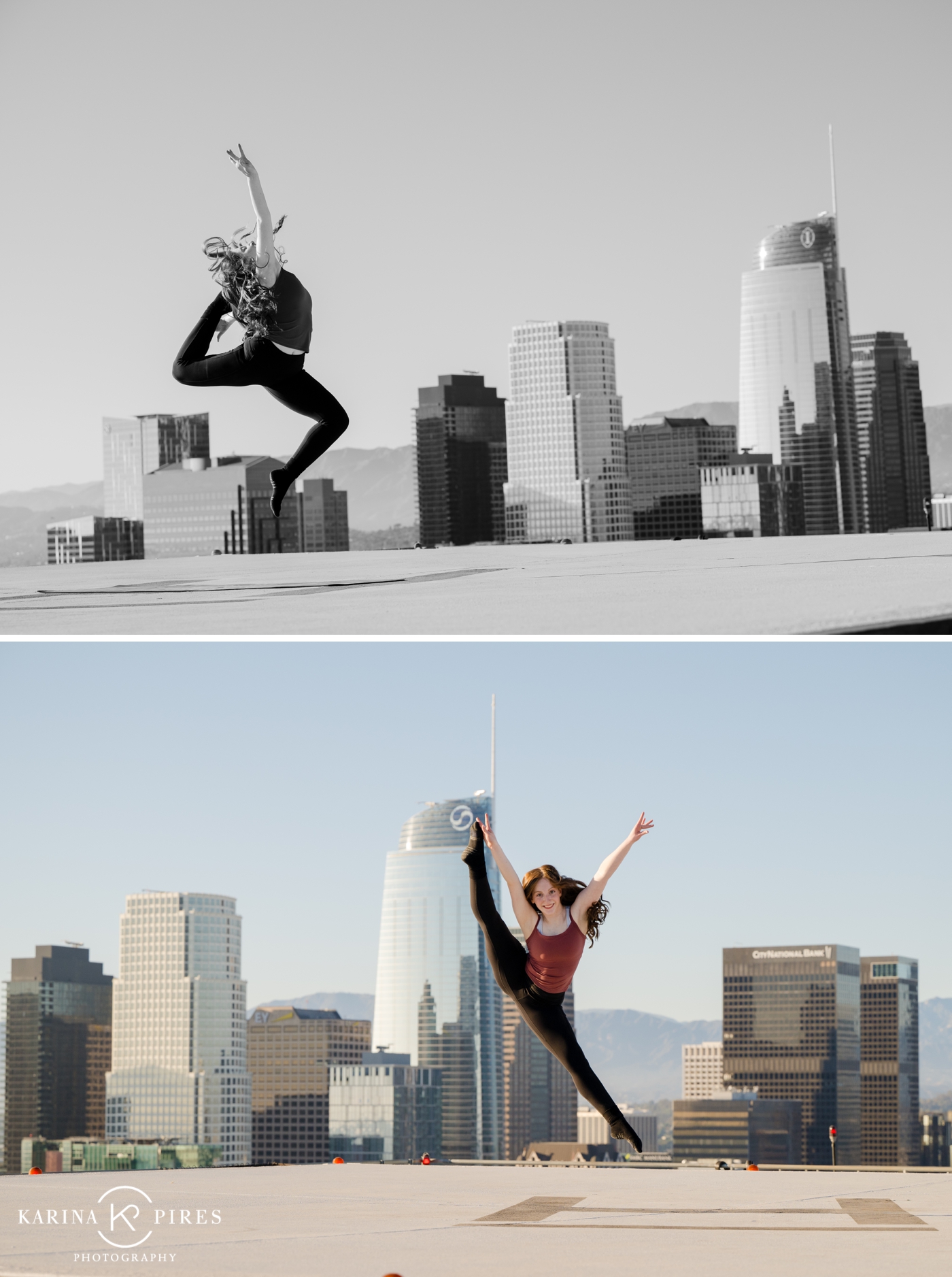 Dance headshots and brand photos on the rooftop of the USC Building in South Park, Los Angeles. 
