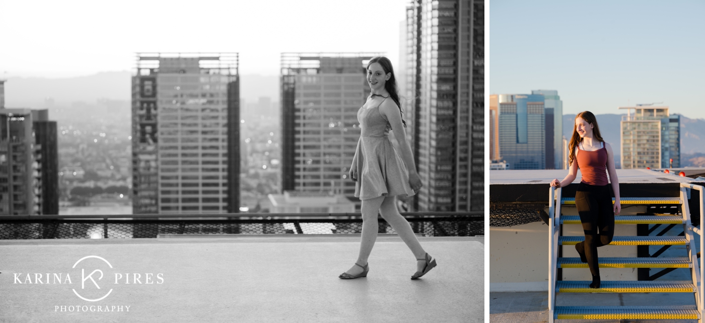 Dance headshots and brand photos on the rooftop of the USC Building in South Park, Los Angeles. 