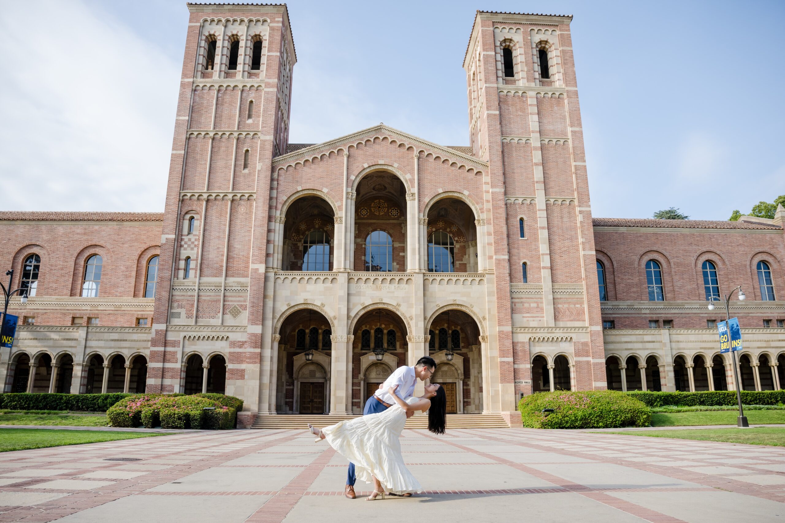 Surprise proposal in front of Royce Hall, by a tree at UCLA