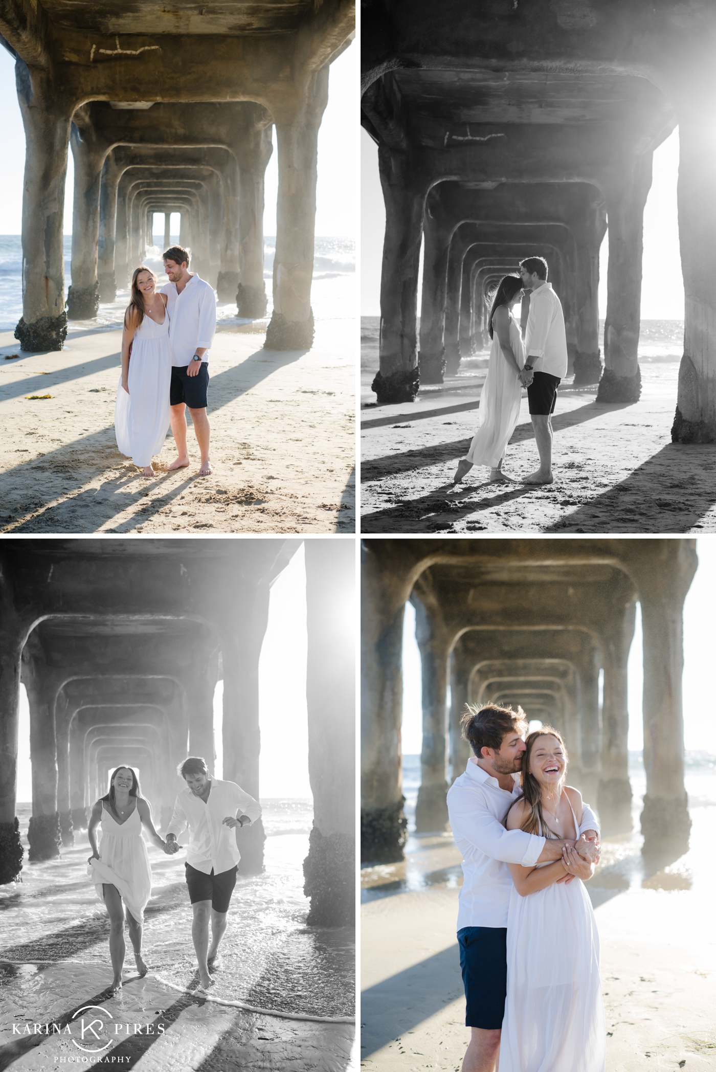Will spinning Abby around under the Manhattan Beach Pier as the sun streams through the columns.