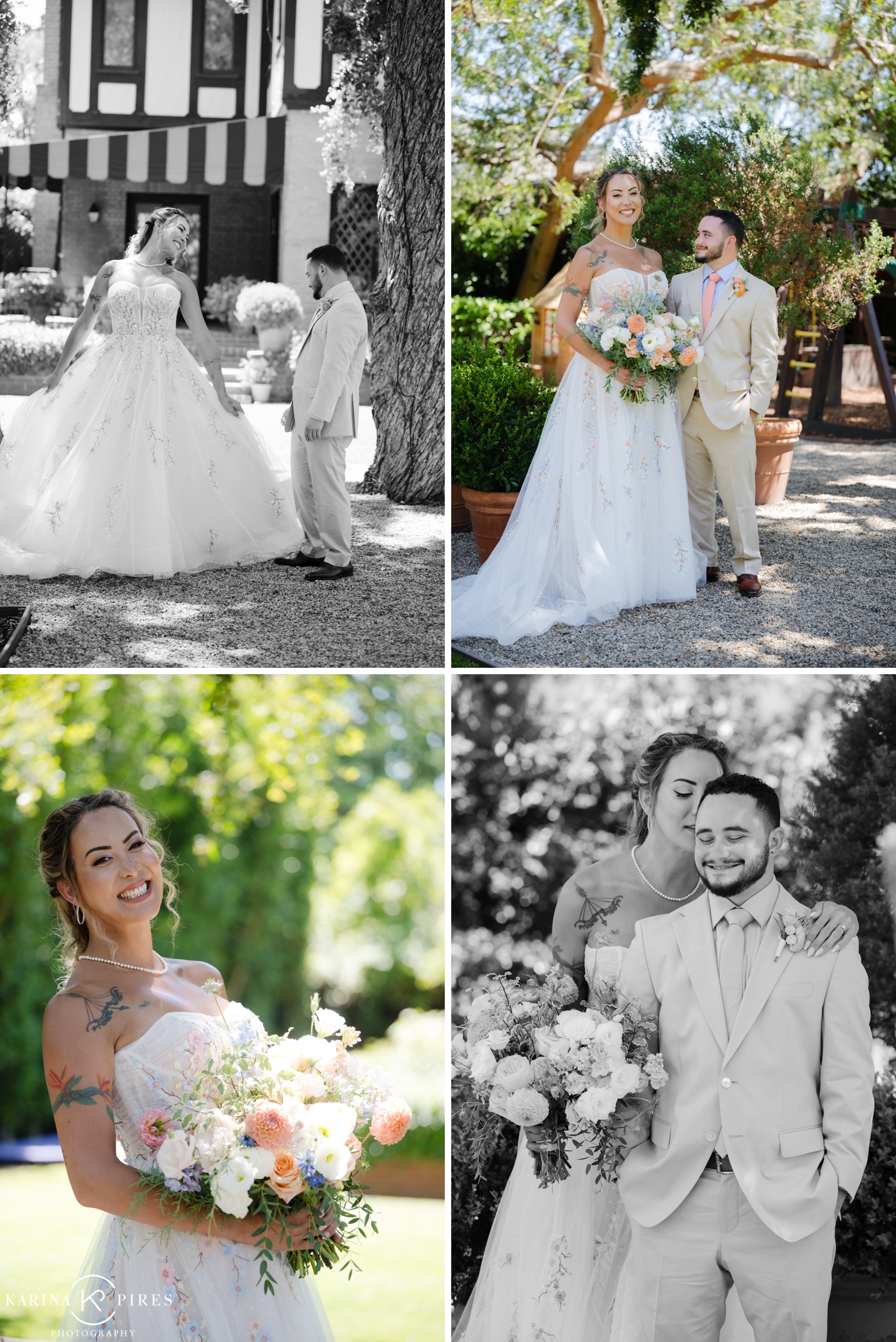 Wedding day couples portraits in Los Angeles, a marrier wearing Maggie Sottero - Zephyrine Gown