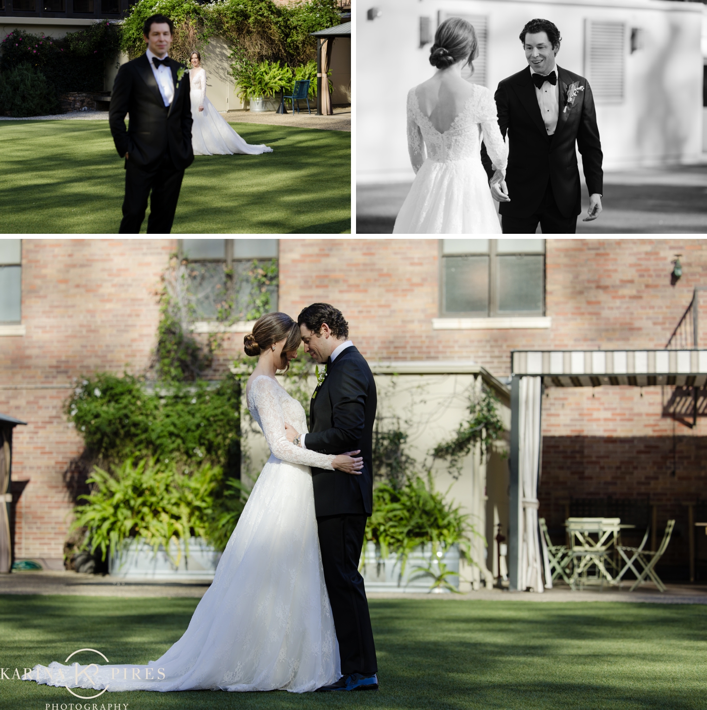 A bride and groom first look at the Jonathan Club in downtown Los Angeles
