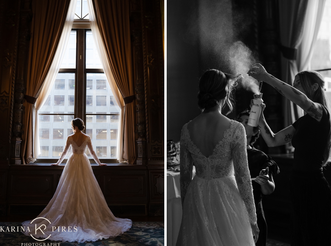 A bride silhouetted against the floor-to-ceiling windows of the Jonathan Club's grand interior